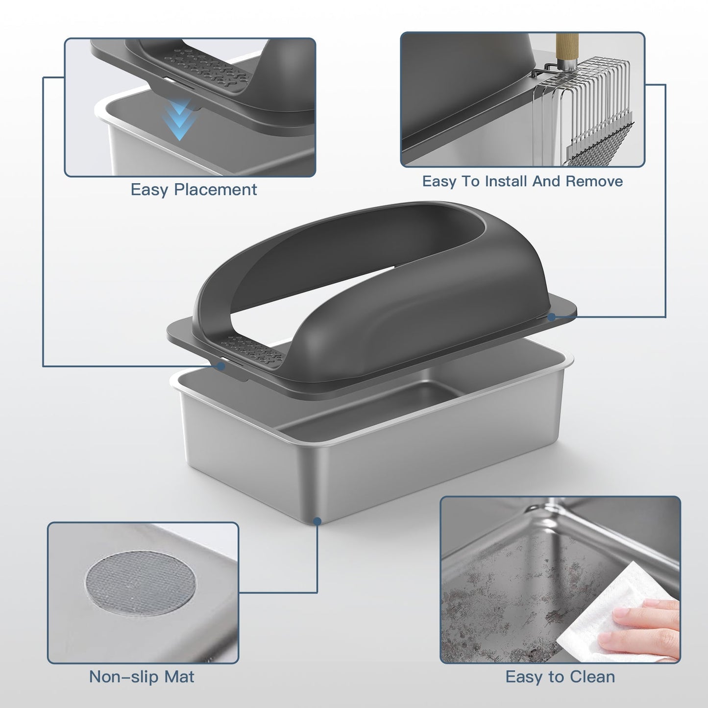Pet Cat Litter Box Stainless Steel with 20L capability