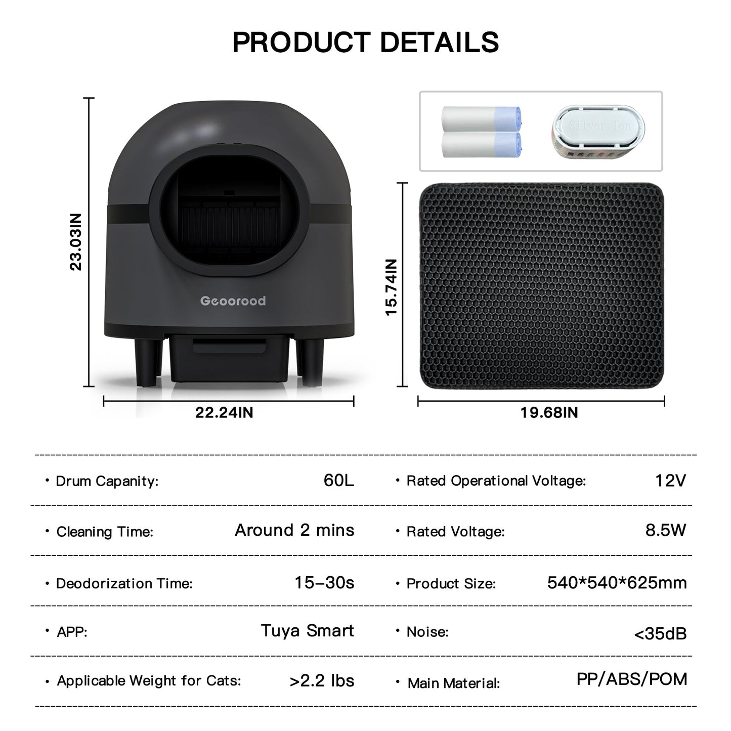 PET CAT LITTER BOX WITH APP CONTROL