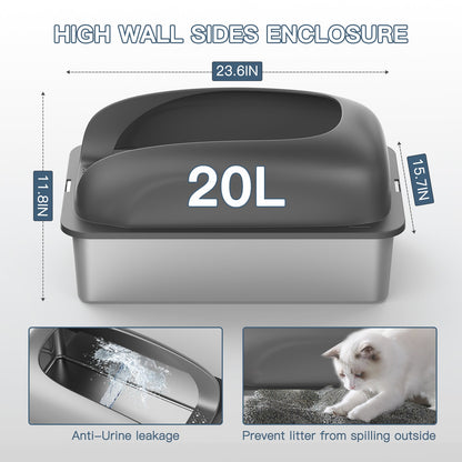 Pet Cat Litter Box Stainless Steel with 20L capability